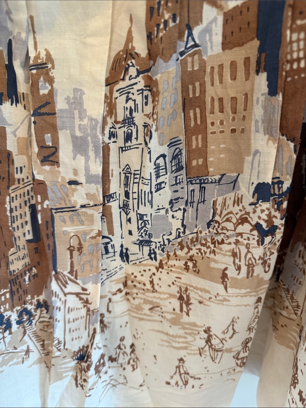 Talbots Cream A-Line Skirt with Brown & Blue Cityscape Print - Picture 3 of 7